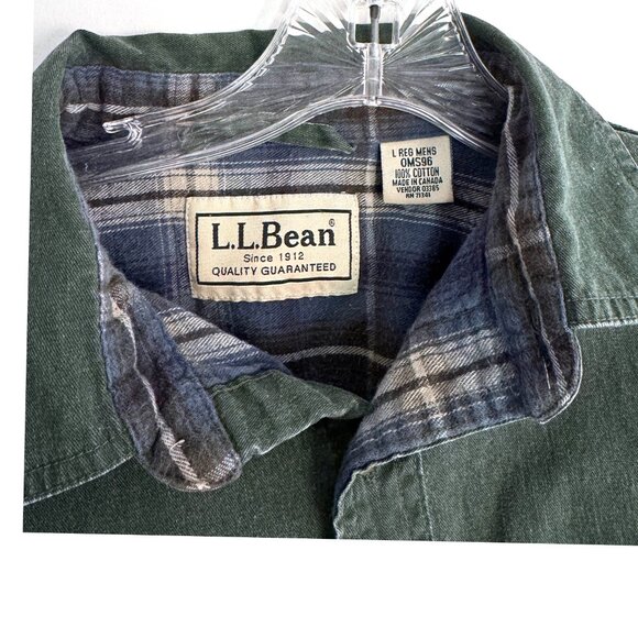 VTG LL Bean Men’s Hurricane Plaid Flannel Lined Green Canvas Shirt OMS96 Large - Picture 3 of 8